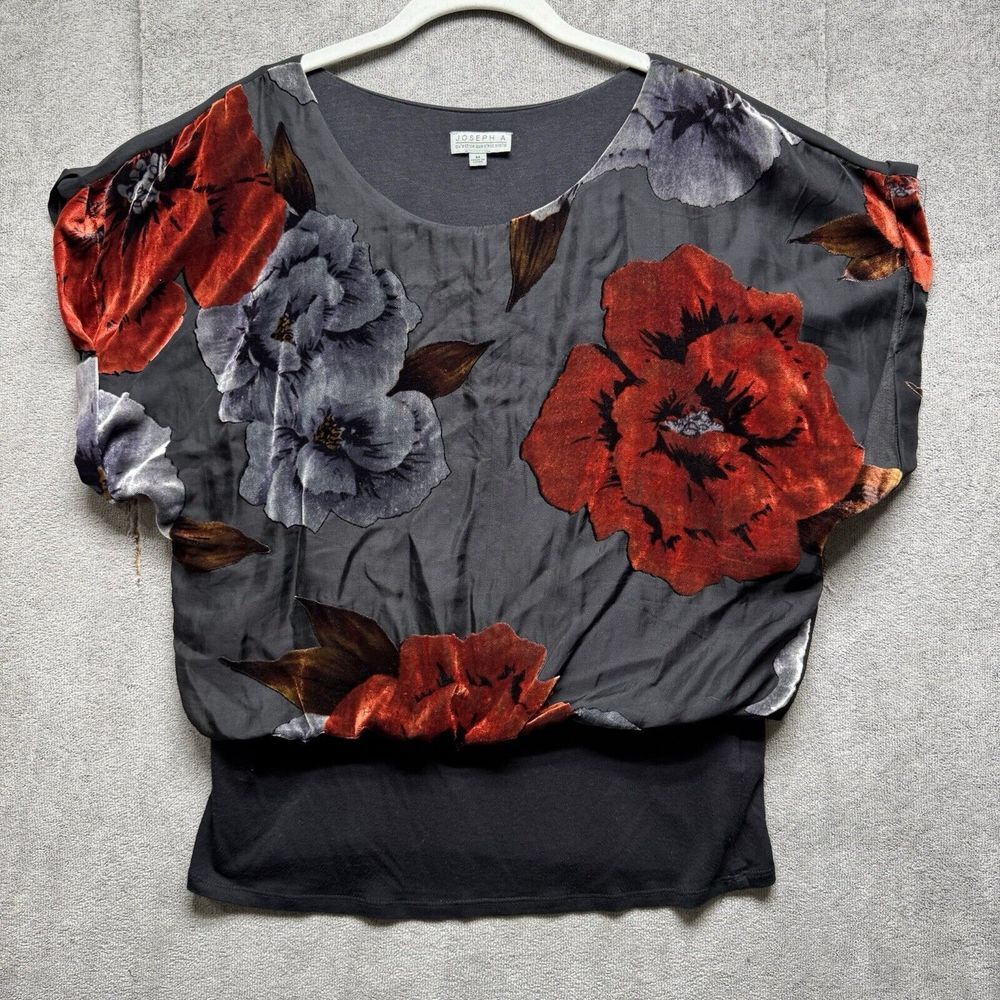 Vintage Joseph A Blouse Womens M Velvet Burnout Floral Tunic Top Dolman Sleeve